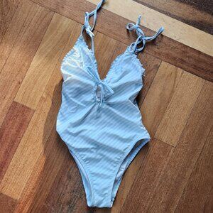 Shade & Shore Blue/White Striped One-Piece Bathing Suit Size XS (0-2)